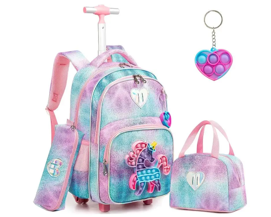 Rolling Backpack 16 inch Kids Wheeled School Backpack Set for Boys and Girls Kids Rolling Backpack Set with Lunch bag Pen Bags