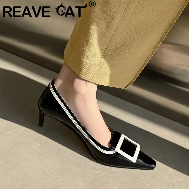 

Женские туфли-лодочки REAVE CAT из синей натуральной кожи с квадратным носком, на тонком каблуке 6 см, без застежек, сексуальные, мягкие, для свиданий и офиса, большие размеры до 40