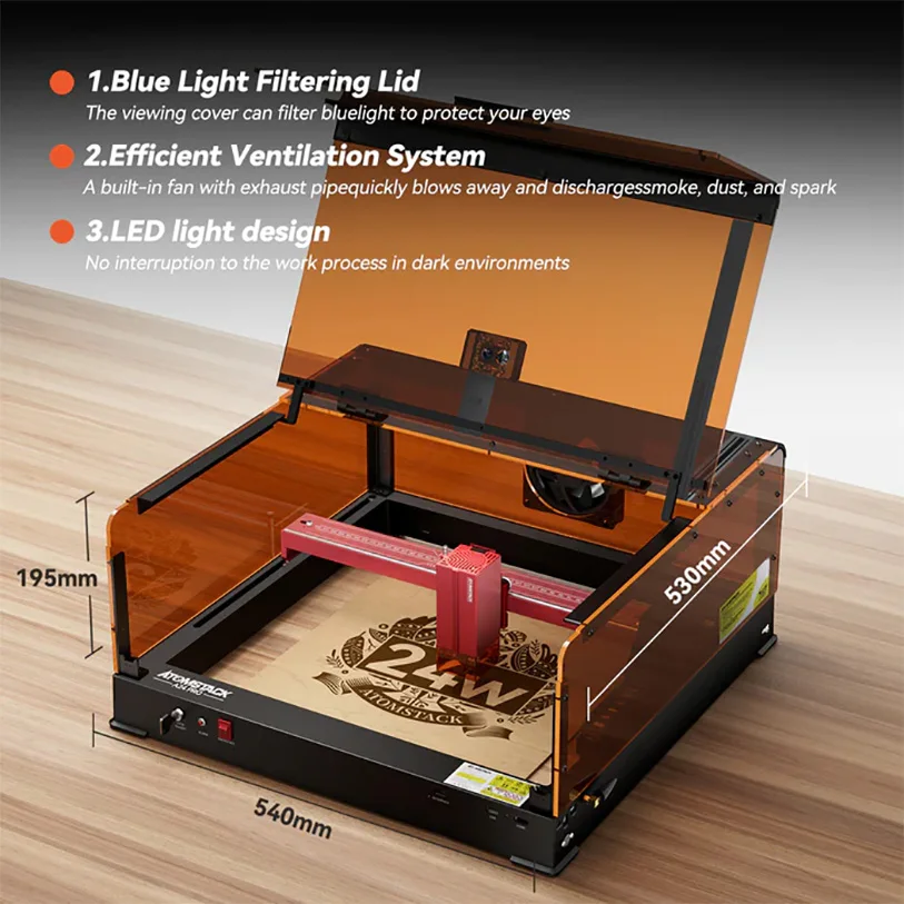 Atomstack B3 Enclosure Dust-Proof Protective Box with LED Camera Cooling Fan For Atomstack X12/ X24 PRO/ A6/ A12/ A24 PRO