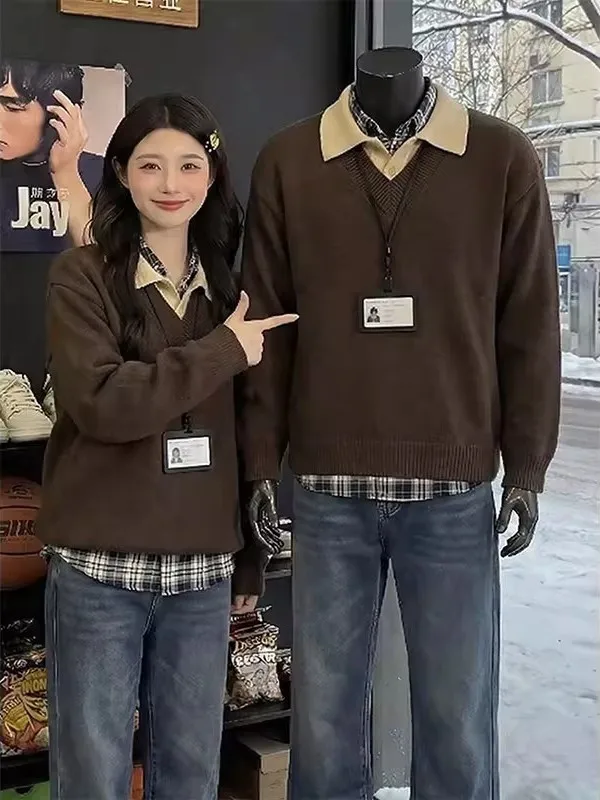 

Caramel Knitted Sweater Men's Autumn Winter Lazy Sle Inner Wear High-End Feeling Base irt Korean Sle Loose Fit