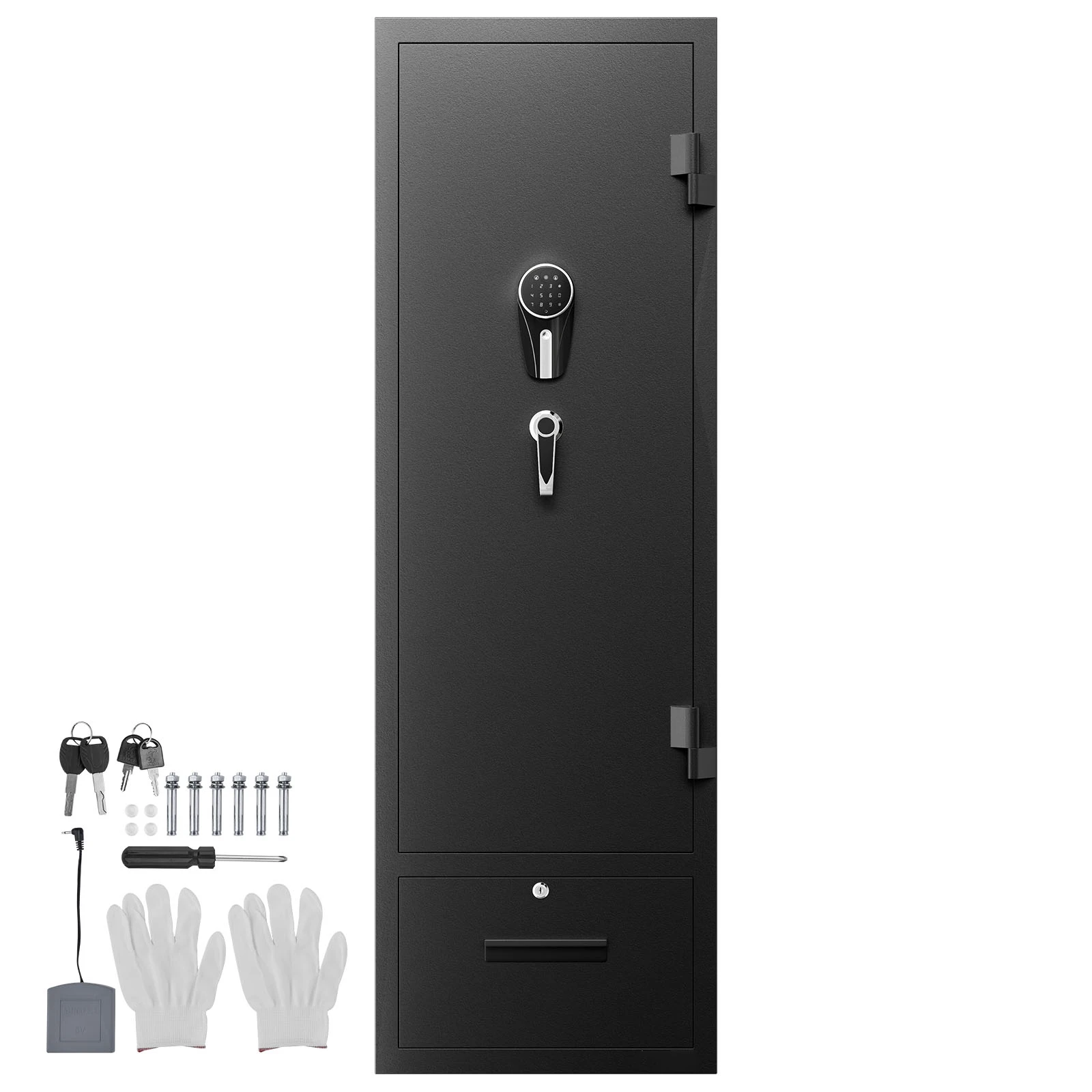 4 Gun Safe, Quick Access Rifle Safe with 2 Ammo Slots, 2 Pistol Pockets & 2 Adjustable Racks, Long Gun Cabinet for Rifles and Pistols, Large Digital Cabinet with Key and Password Lock