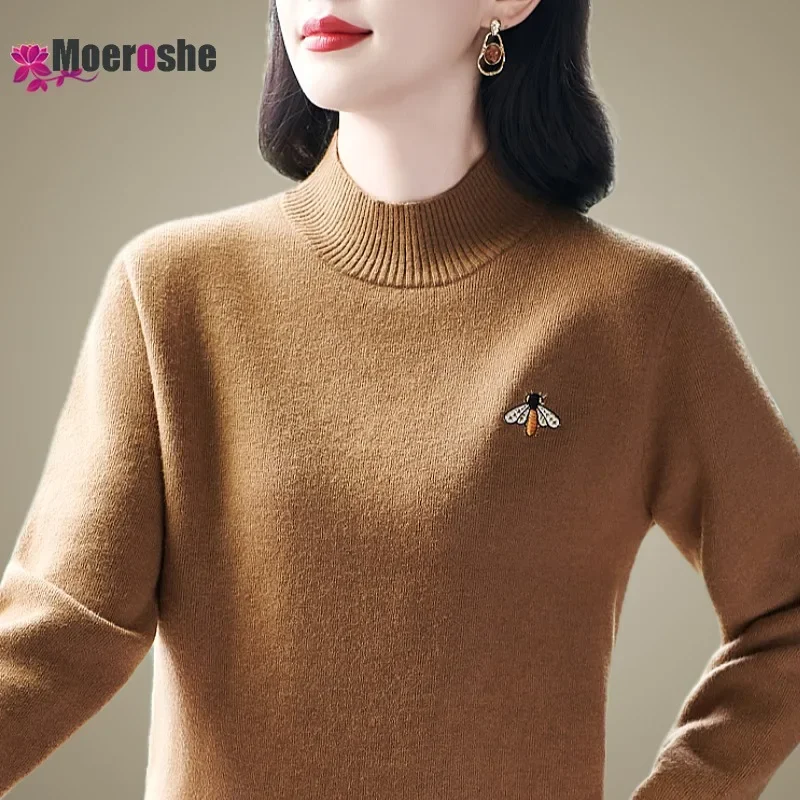 Women's Autumn and Winter Fashion Half Turtleneck Sweater Pullover Clothes Korean Style Clothing Knit Ladies Youthful Woman Tee