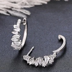 CAOSHI Versatile Daily Hoop Earrings Women Silver Color Dazzling Zirconia Accessories for Female Fashion Modern Style Jewelry