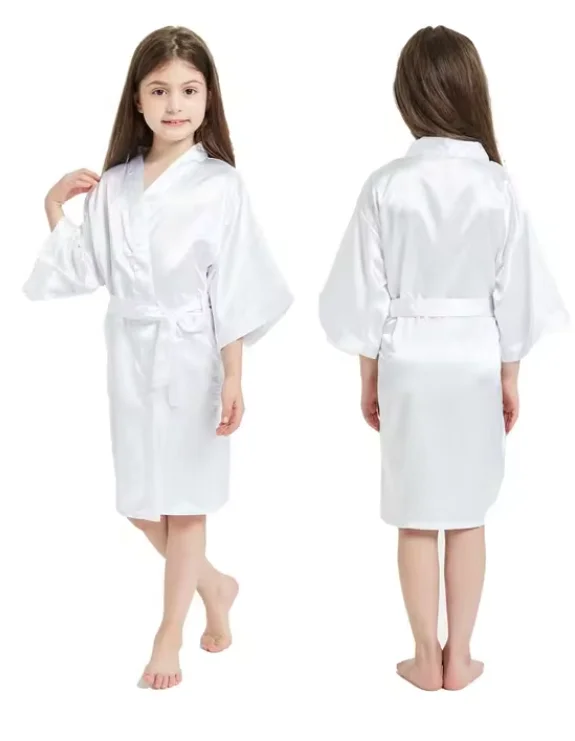 Quimono de seda cetim infantil, Roupão rosa, Pijamas meninas, Robes crianças, Camisola menina, Pijamas, Casamento, Spa, Vestido de festa, Verão