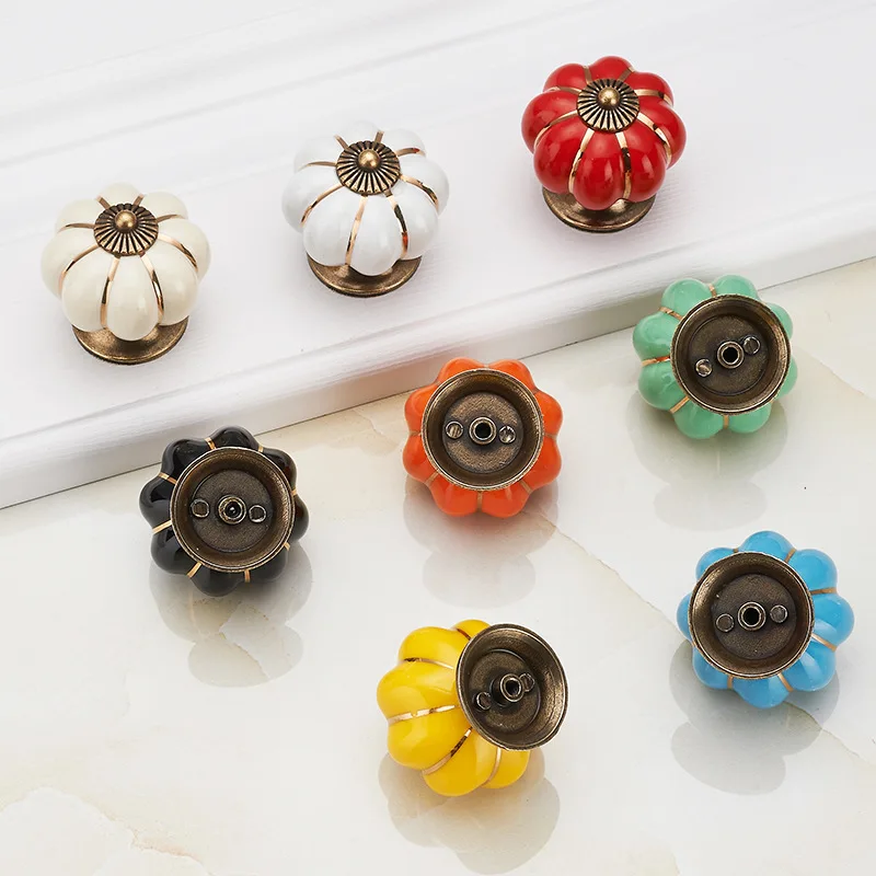 AOBT Colorful Pumpkin Kitchen Cabinet Storage Ceramic Knob Closet Dressers Wardrobe Handle Single Hole Cabinet Furniture Home