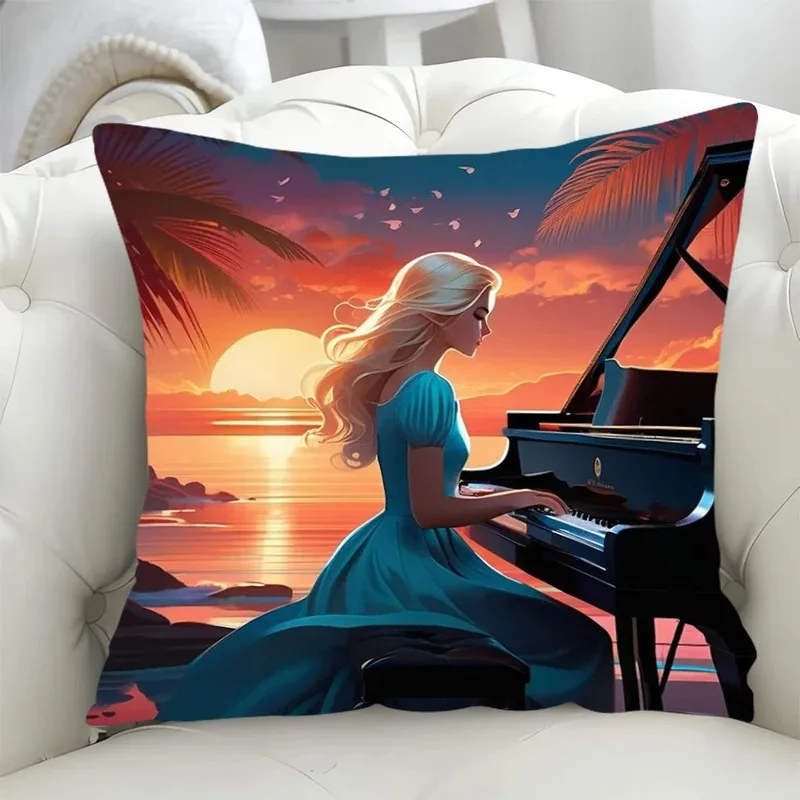 Fashionable Luxury Bedroom Home Decoration Cushion Cover Character Musical Instrument Pattern Pillowcase Office Sofa Supplies