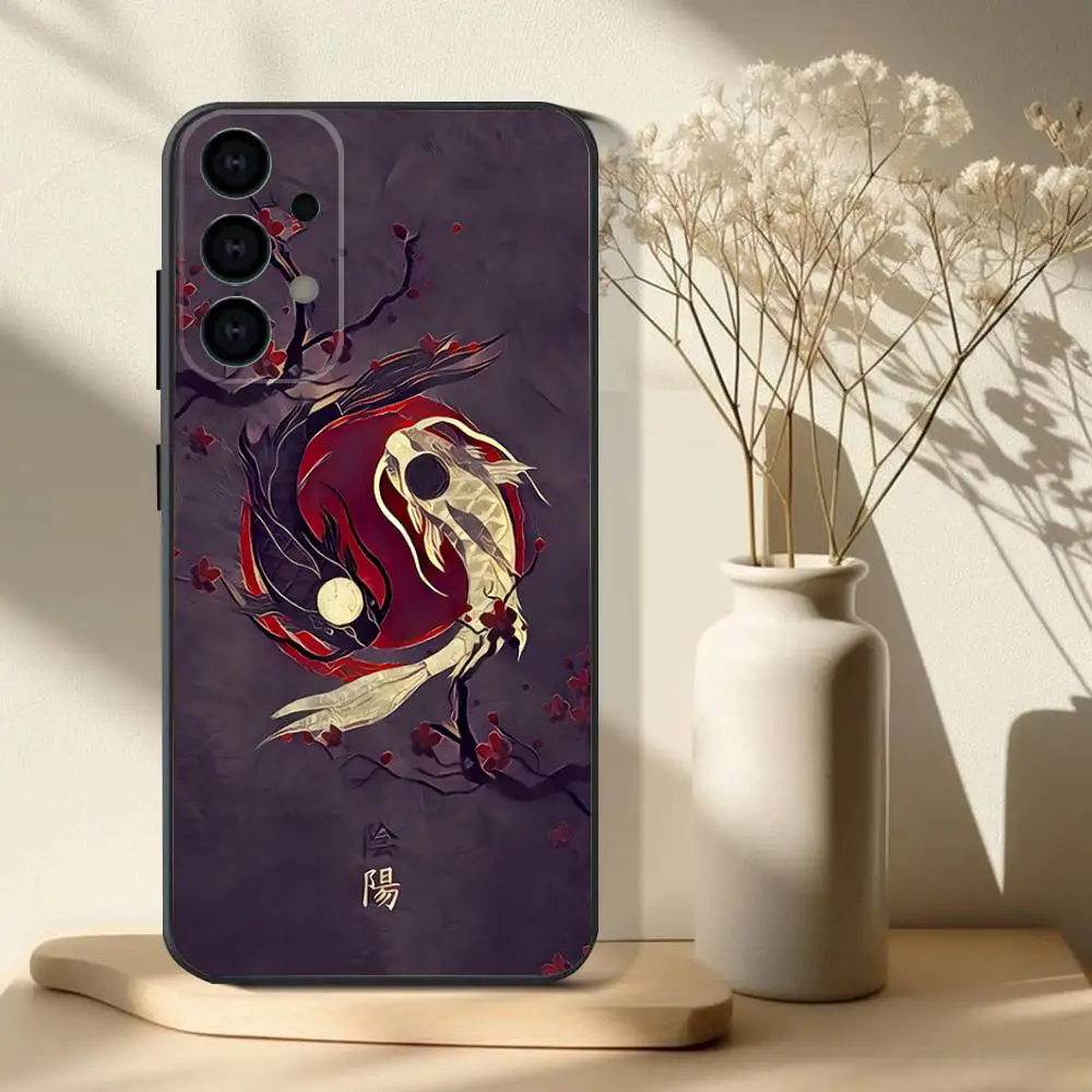 Koi Carp Fish Yin Yang Art Phone Case For Samsung S 25,24,23,22,30,21,10,9,Ultra,Plus,Lite,FE,4,5G Black Soft Case