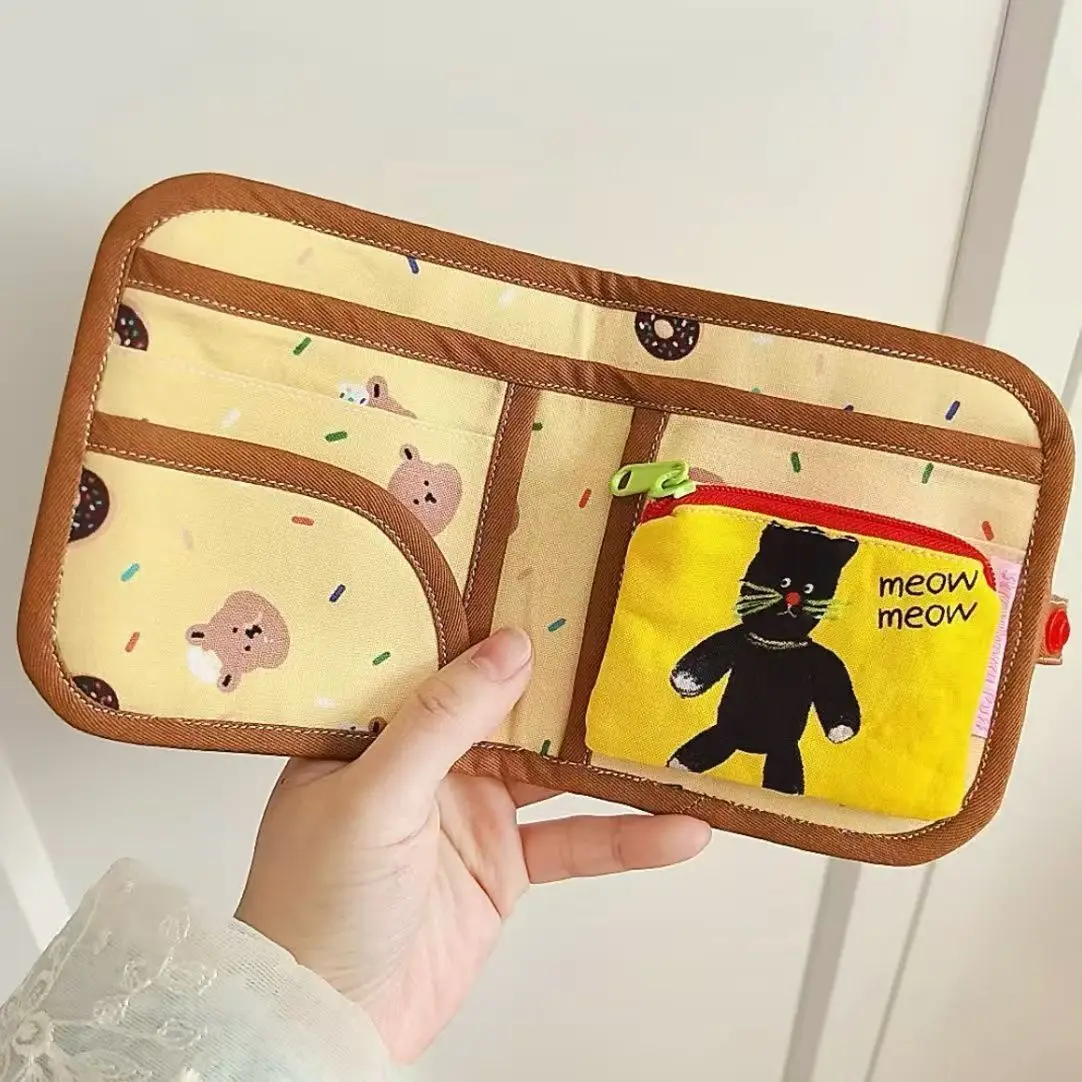 Soft Multifunctional Change Storage Canvas Card Case Cute Three-dimensional Bear Bag