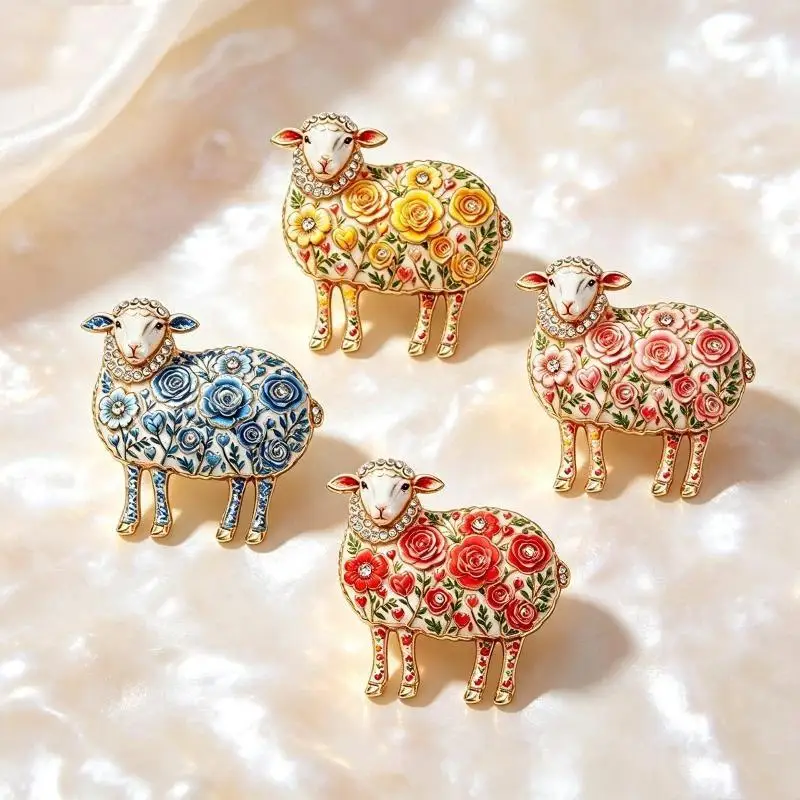Delicate Enamel Rose Goat Brooch Anti-rust Unisex Decorative Pin for Goat Year Celebration Office Party Gift