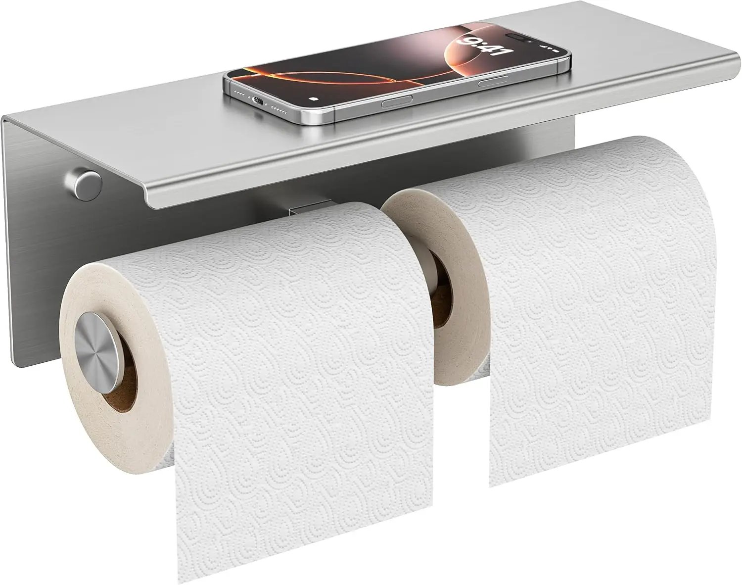 

Double Toilet Paper Holder with Shelf, Wall Mount Tissue Roll Holder for Bathroom, 304 Stainless Steel Commercial Dispenser with Phone Shelf, Brushed Nickel