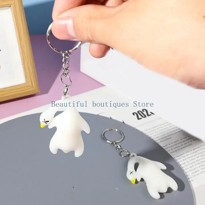 U4LF Ultraviolets Discoloration Duck Rearview Mirror Hanging Decoration Funny Animal Keyring Keychain Novelty Gift