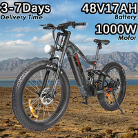 E-Bike 1000W Powerful Motor 48V17AH Battery Full Suspension System Electric Bicycle 26-Inch Fat Tire All Terrain Electric Bike