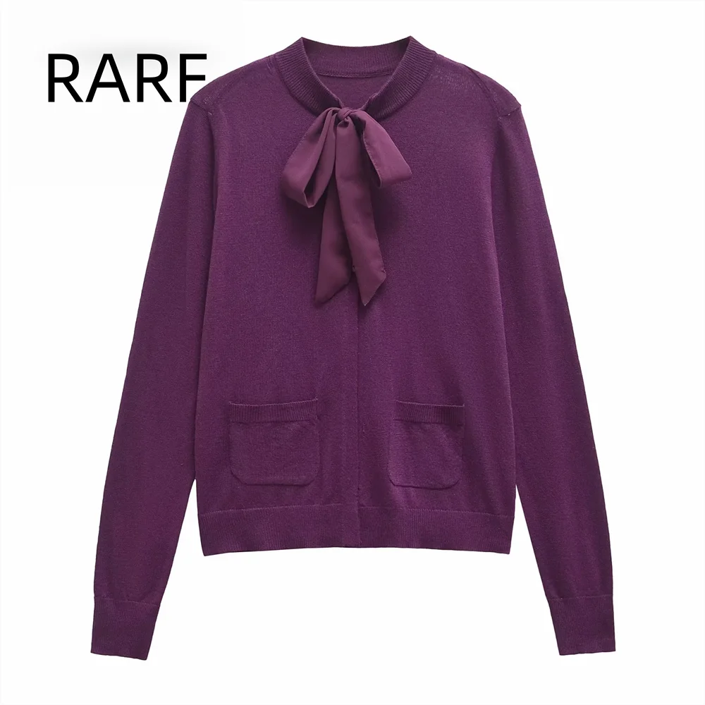 2024 autumn and winter new French sweet bow decoration loose round neck knitted cardigan jacket