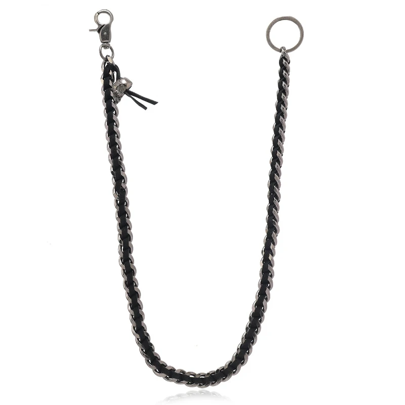 Men Hip Hop Pants Chain Black Alloy Skull Secure Travel Wallet Chain Heavy Duty Jeans Link Coil Waist Chain