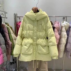 White Duck Down Jacket 2024 New Autumn Winter Women Hooded Outwear Solid Casual Over Size Adjustable Waist Coat Female Fashion