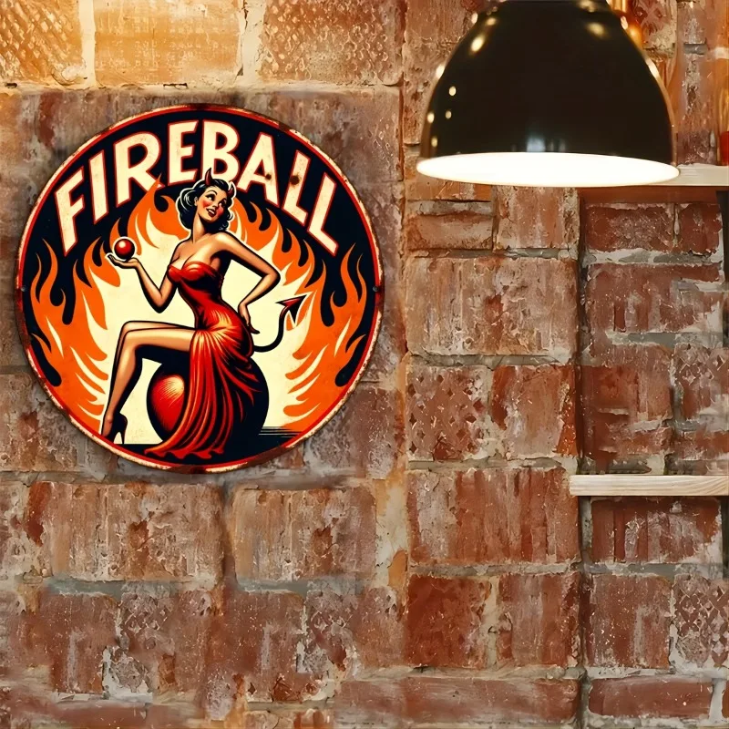 لافتة قصدير دائرية عتيقة من Fireball، نقش رقائق معدنية على الحائط، ديكور غرفة نوم المنزل، موضوع البار الكلاسيكي، هدية للأصدقاء، قطعة واحدة #5