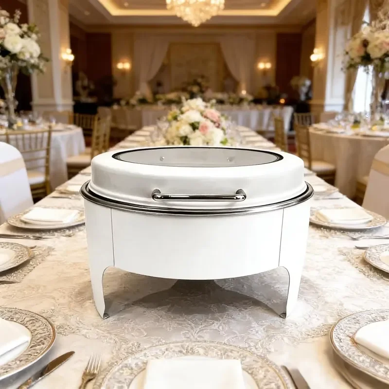 6L Stainless Steel Chafing Dish Set for Buffet Catering Hotel Restaurant Food Warmer with Alcohol Burner White Insulation