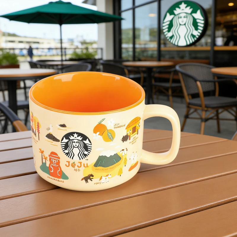 Mug Starbucks Jeju Olle Trail, tasse en céramique jaune de 355 ml avec design de carte de l'île, excellent cadeau pour les voyageurs