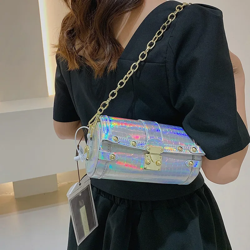 

Fashionable Rivet Women's Shoulder Bag Versatile Shiny Crossbody Pillow Bag for Ladies