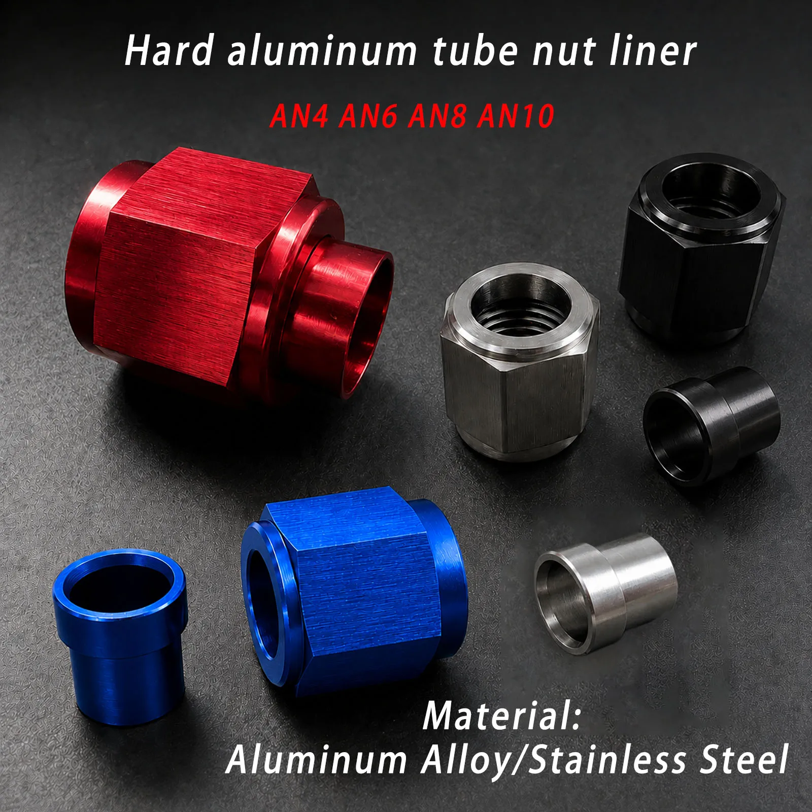 AN4 AN6 AN8 AN10 Oil Pipe Hose Sleeve Socket Sleeve Hexagonal Nut Aluminum Alloy Stainless Steel Fuel Line Adapter Bushing