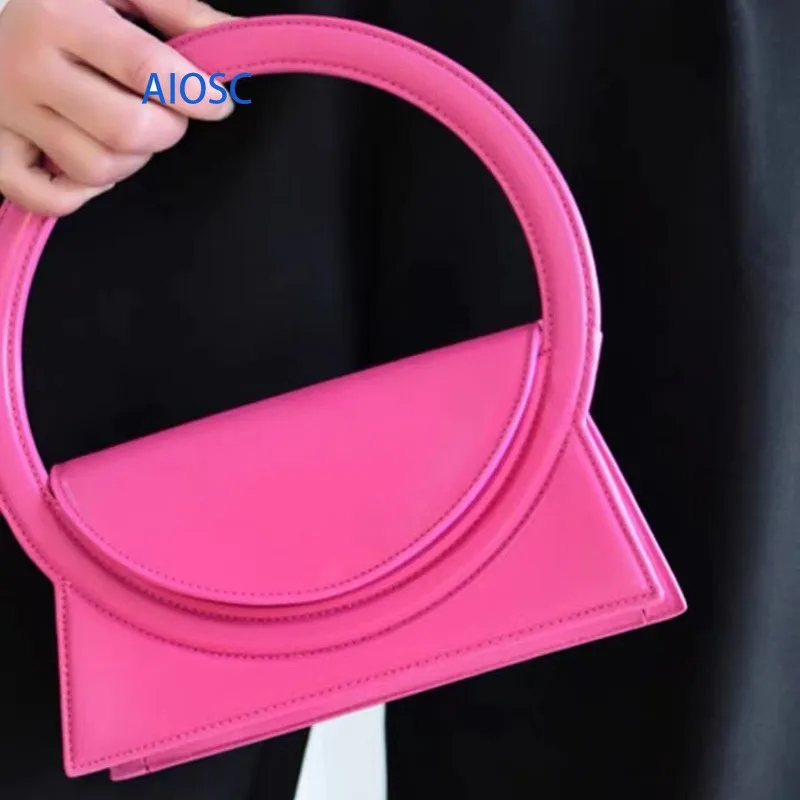 Polished Smooth Faux Leather Mini Handbag Ladies Big Circular Top Handle Detachable Thin Strap Purse - view 3