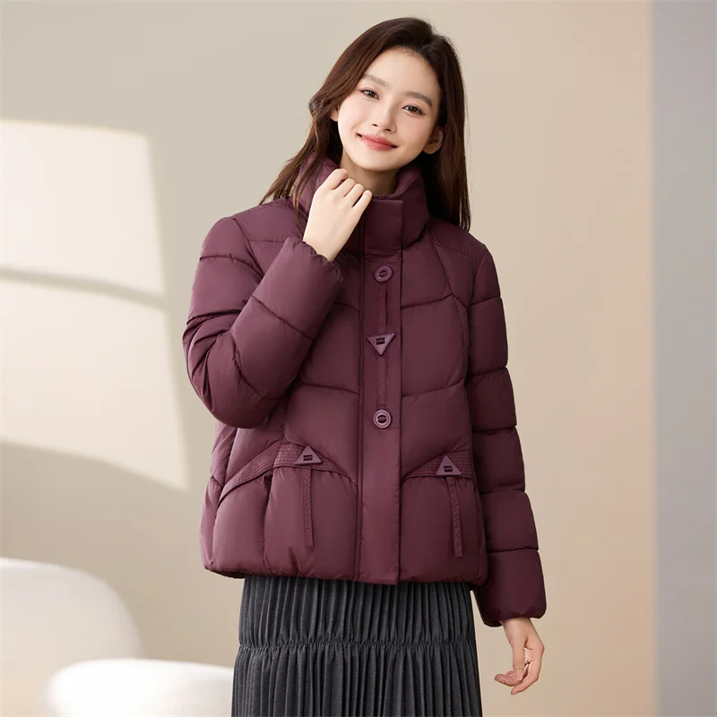 Parkas cortas de invierno 2025 para mujer, chaqueta acolchada de algodón, abrigos con cuello levantado, prendas de vestir exteriores gruesas y cálidas, ropa holgada de moda para pan