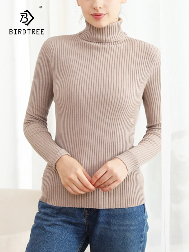 Birdtree 64.3%Real Silk 12.5%Sheep Wool Knitted Underwear Elastic High Neck Versatile Layering Warmth Slim Fit Sweater P3N012QC