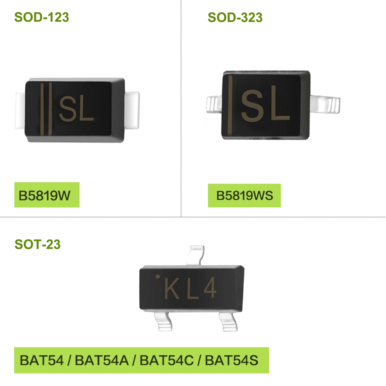 100Pcs / Pack B5819W B5819WS BAT54 BAT54A BAT54C BAT54S SOT-23 SOD-123 SOD-323 SMD Schottky Barrier Rectifier Diode SMT Diodes