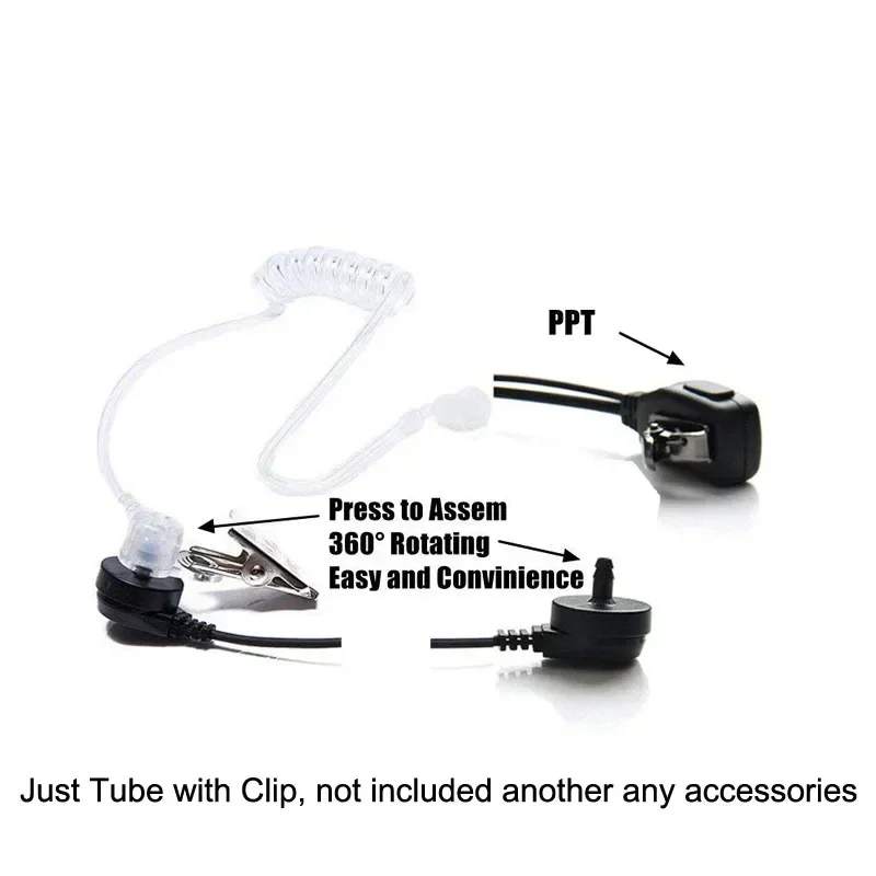 10PCS Replacement Transparent Coil Acoustic Air Tube Earplug with Metal Clip for Two Way Radio Walkie Talkie Headset Earpiece