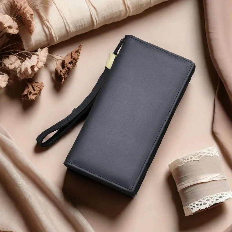 Hot selling long leather men's handbag, cowhide zipper bag, large capacity multi slot wallet