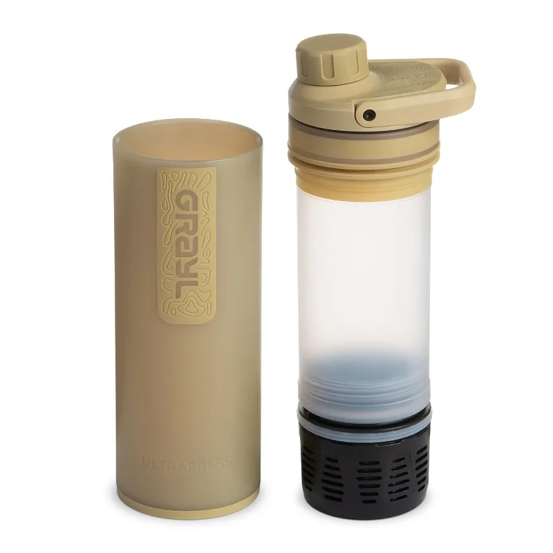 GRAYL UltraPress 16.9 oz Water Purifier & Filter Bottle for Hiking, Backpacking, Survival, Travel (Desert Tan)