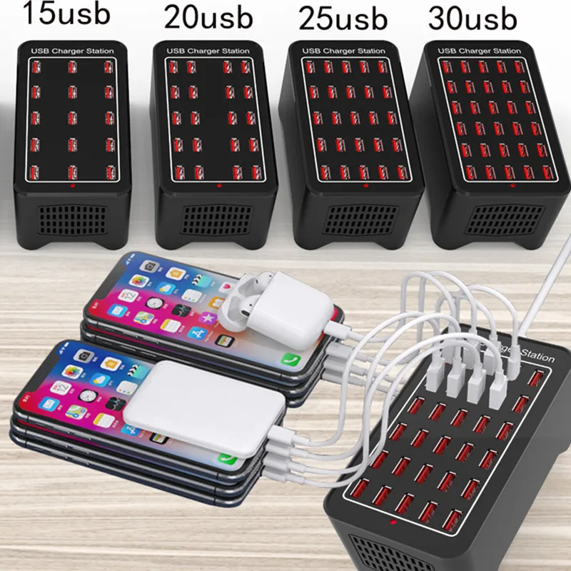 150W USB Charging Station 10 15 20 25 30 Multi Port Universal Desktop USB Charger for Phone and Tablet US EU AU UK Power Adapter