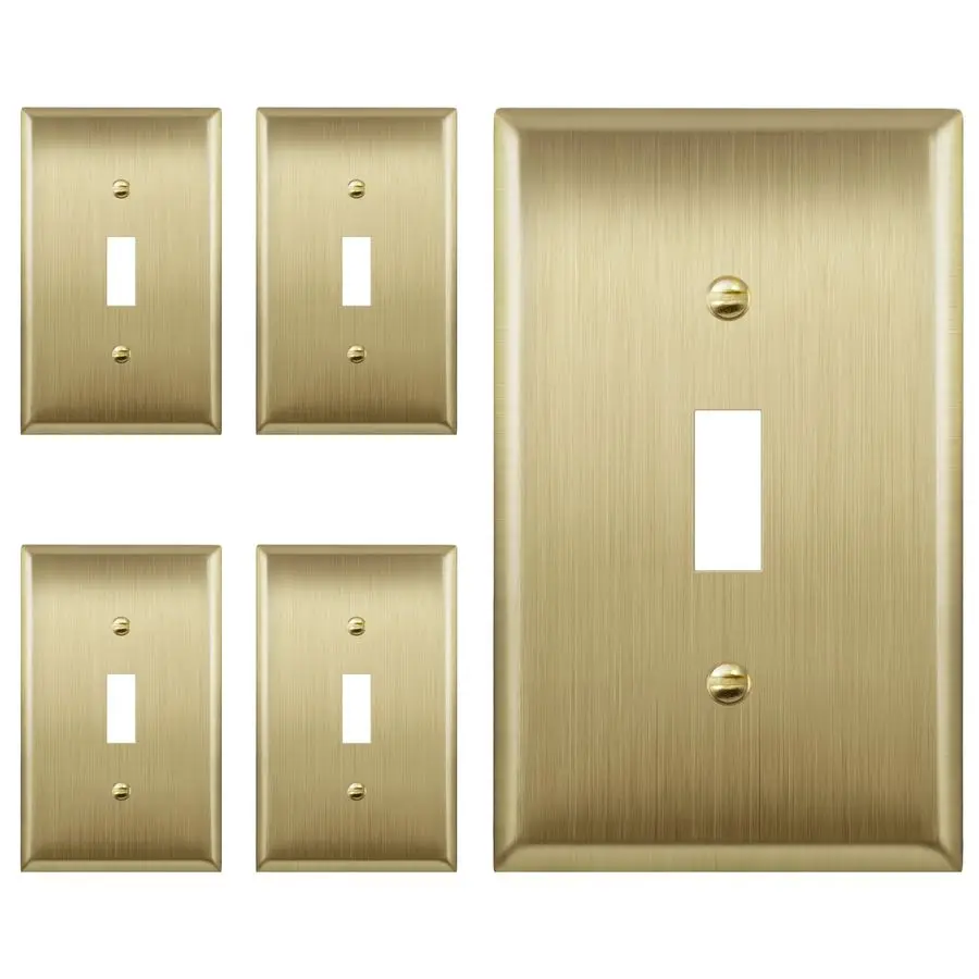 

Toggle Light Switch Metal Wall Plate, Stainless Steel Switch Cover Brushed Brass, Standard Size 5 Pack, 1 Gang