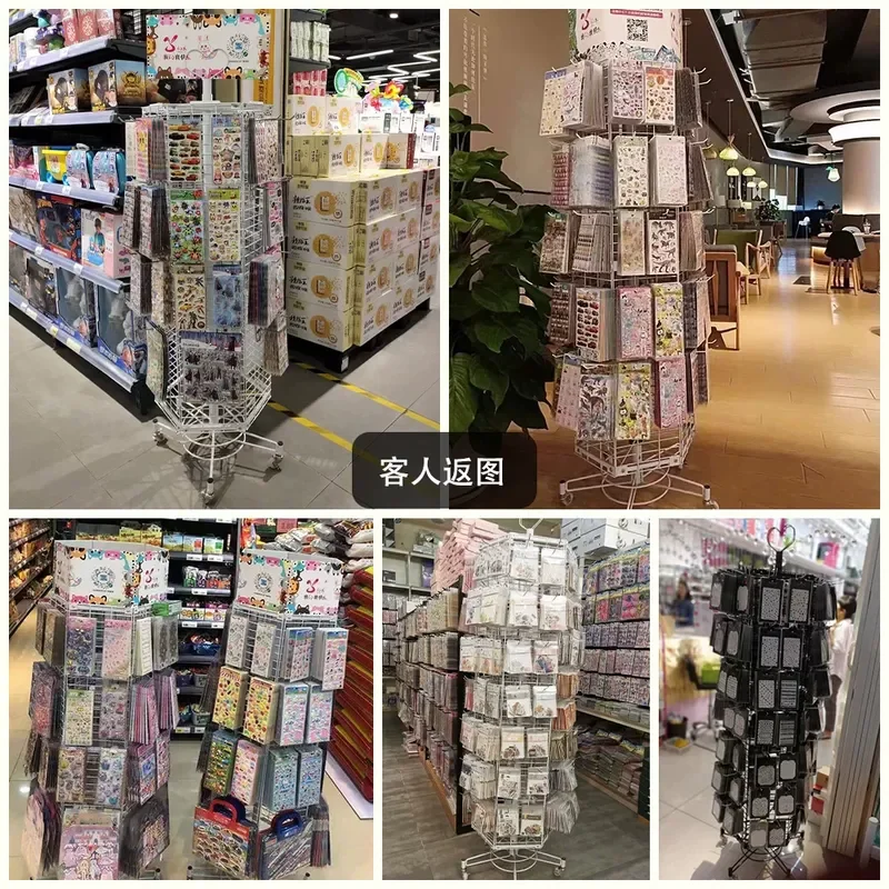 JMZ Rotating Display Rack Metal Hexagonal Floor Stand 6 Sides Grid Shelf for Stationery Toys Jewelry Keychains Stickers