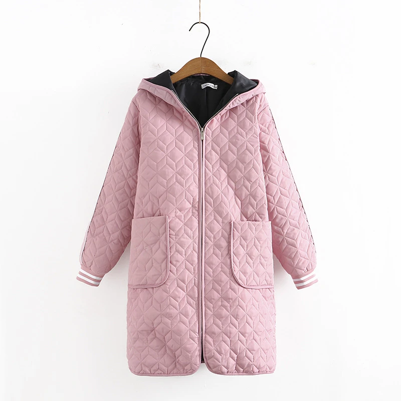 

Women Parka Loose Winter Clothing New Thick Warm Mid-length Hooded Cotton Coat Threaded Cuff Diamond Shape Casual Jackets Female