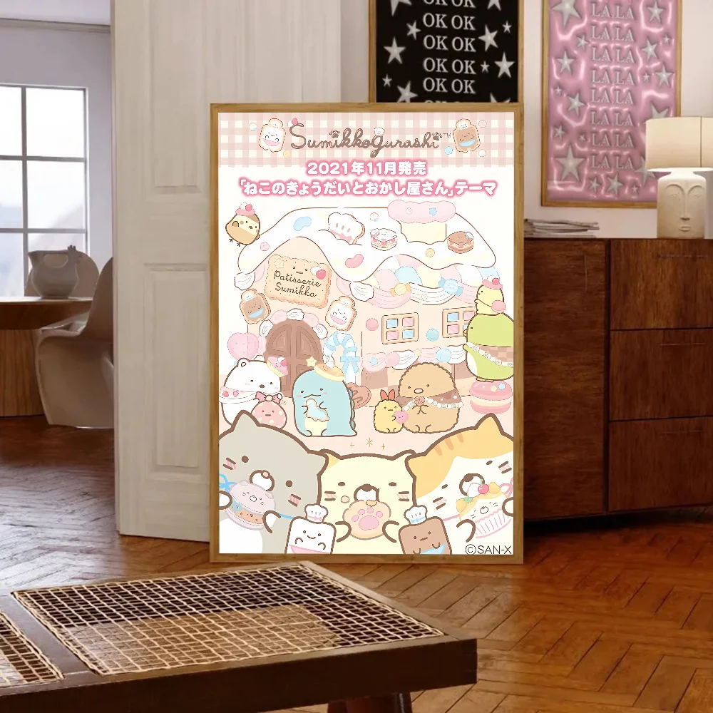 Japão anime sumikko gurashi cartaz auto-adesivo arte adesivo de papel à prova dwaterproof água café casa bar decoração da parede do quarto