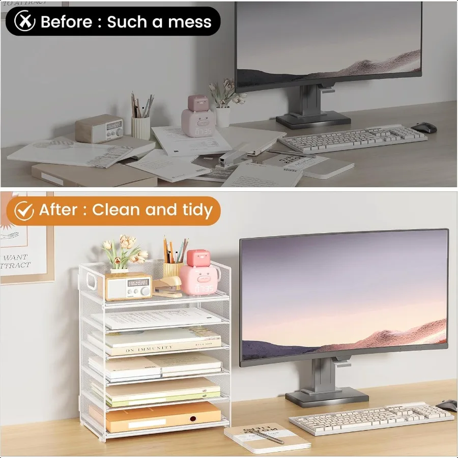 منظم ورق مكون من 6 طبقات للمكتب مع مقبض شبكي معدني مكتب مجلد ملفات مكتب ورقة رسالة صينية ملحقات منظم فارز f