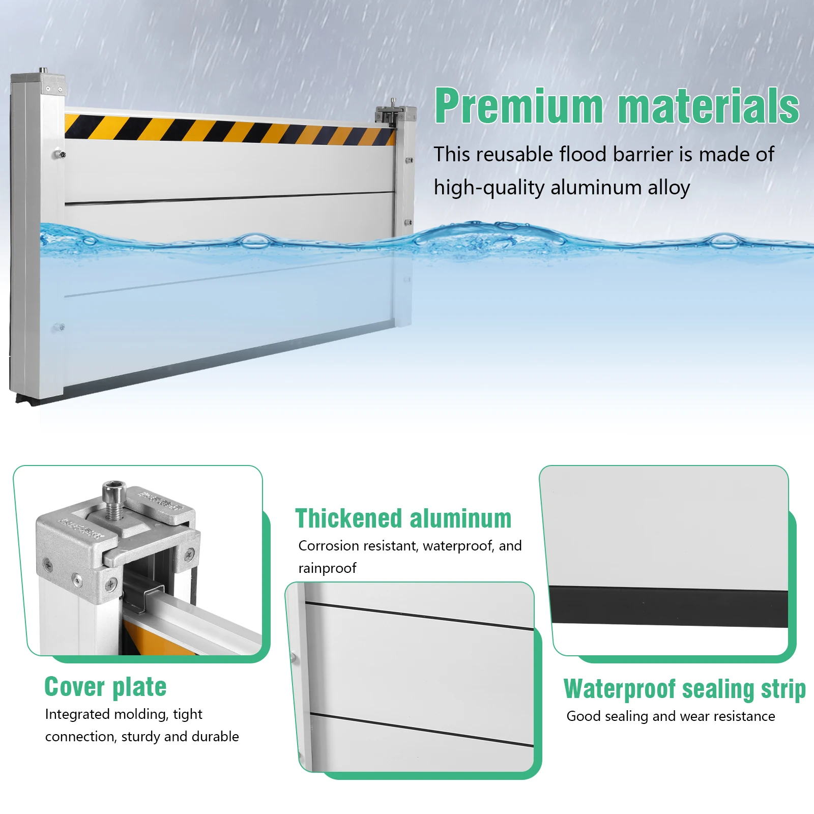 

Heavy Duty Flooding Protect Baffle Reusable Aluminum Alloy Water Barrier Stackable for Gates/Subways/Factories/Garages/Roads