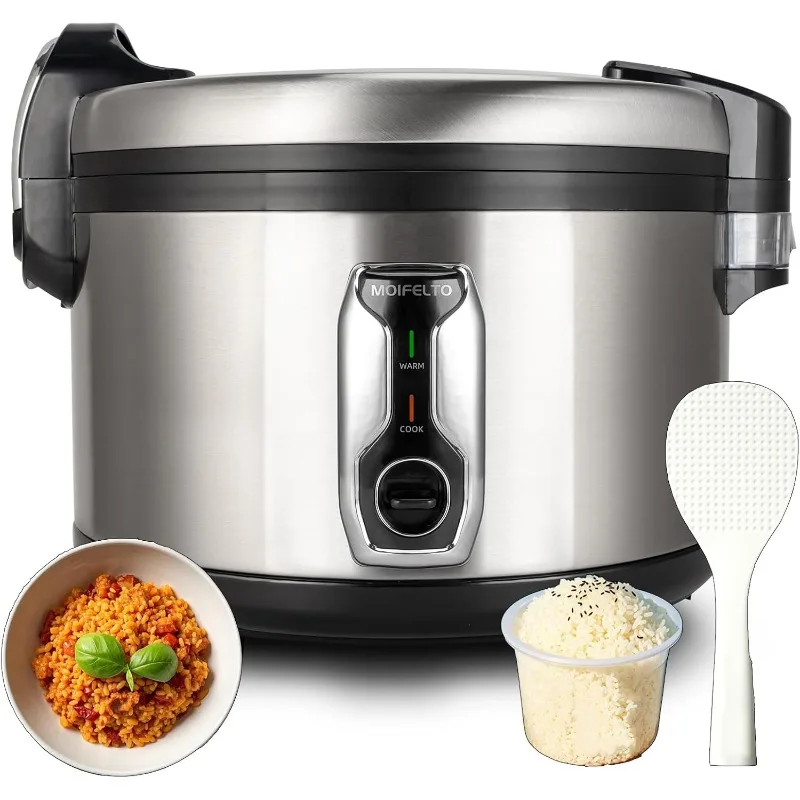 Olla arrocera comercial de 16,8 cuesta, 90 tazas, arroz grande de acero inoxidable comercial para 65-75 personas, calentador de arroz eléctrico de 1350W