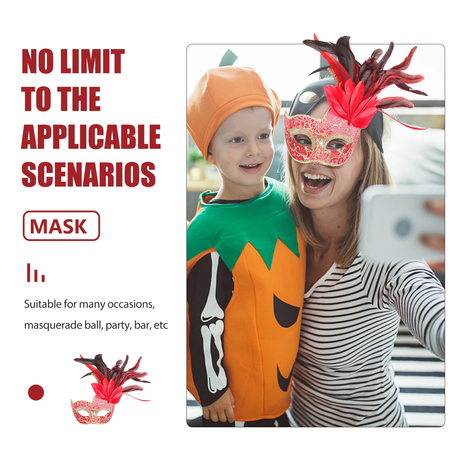 

Plastic Masquerade Mask for Halloween Party Feathered Women Costume Decor Environmental Protection Safe Practical Gift Carnival
