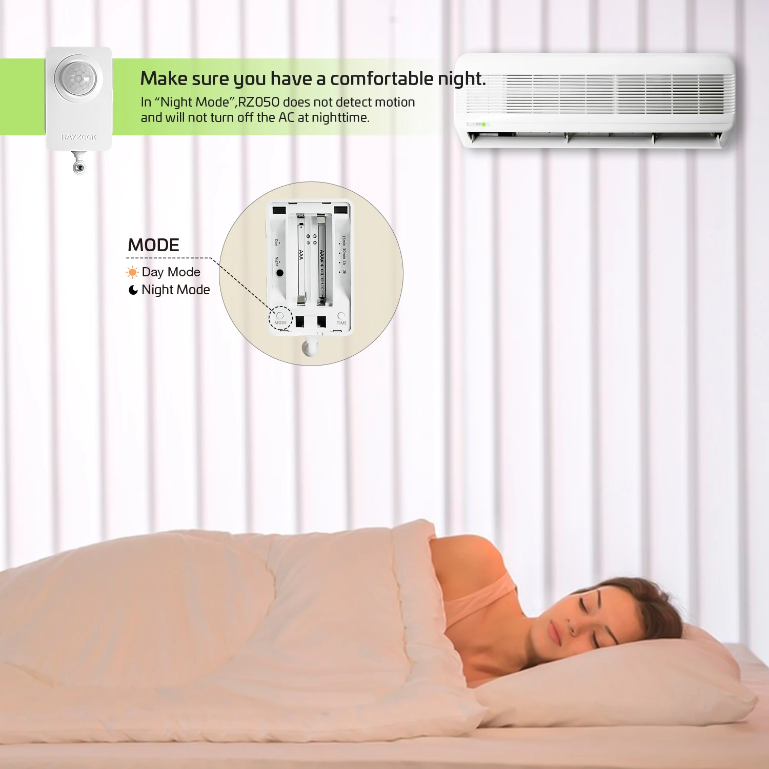 Pengontrol AC Nirkabel Otomatis Mati Rayzeek RZ050 Bertenaga Baterai Sensor Pendingin Udara