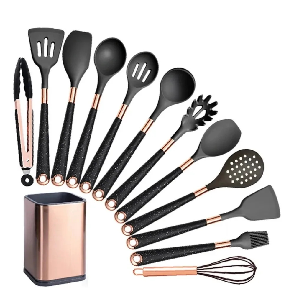 New 1-Pack Kitchen Silicone Utensils Non-Stick Cooking Tools Gold Plated Accessories Heat Resistant Ladle Slotted Spoon Spatula