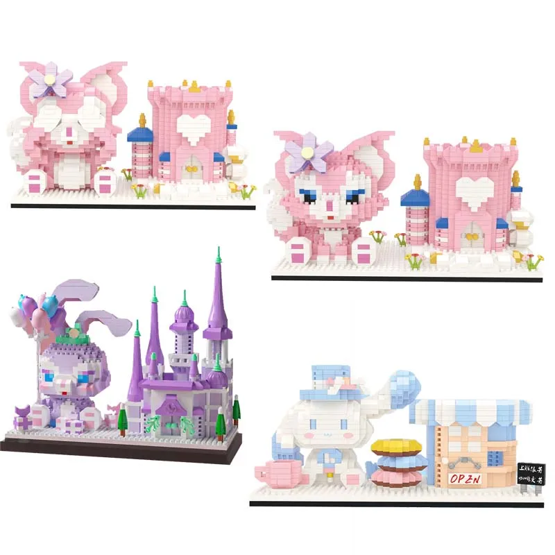 Sanrio Cinnamoroll Micro Building Block Linabell Castle Pen Container Model Assembled Mini Brick Figure Toy Gift