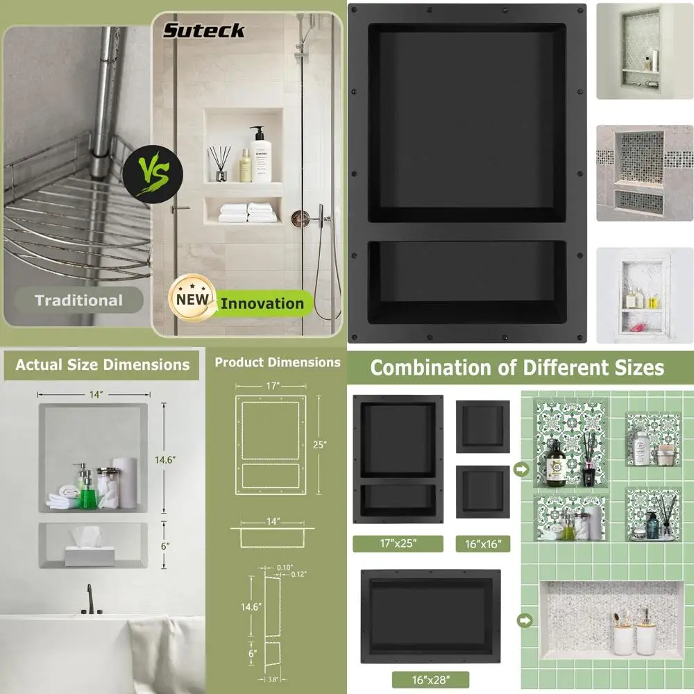 

25x17 Inch Shower Caddy with 14x16.5 and 14x6 Tile Recessed Bathroom Storage Box