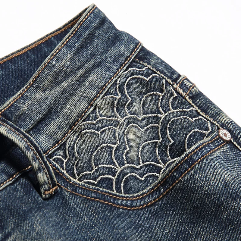 Ripped Jeans Men's Motorcycle Trendy Fashion Slim Fit 2024 Vintage Distressed Skinny Trousers High Street Pants