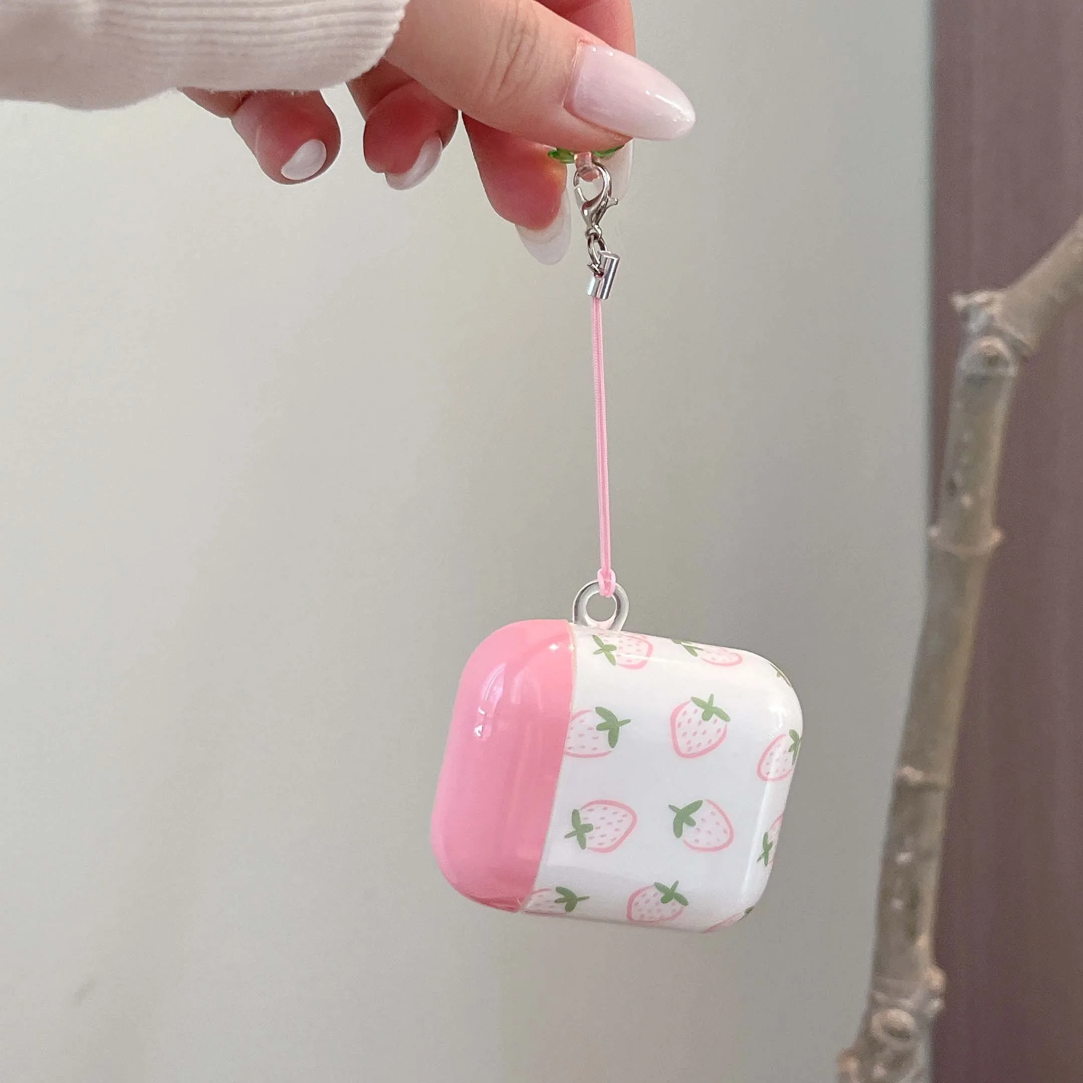 Cartoon fragola ciondolo in cristallo imd custodia per auricolari scatola di ricarica bluetooth wireless per apple airpods 4 pro 2 2nd 3 1 cover