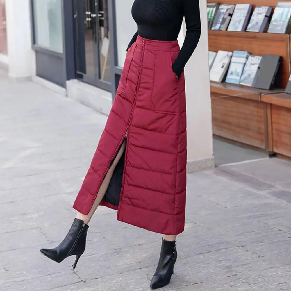 Thickened Winter Skirt Down Cotton Skirt Winter Thick Padded High Waist Zipper Women Skirts Cotton Down Skirt Maxi Skirts