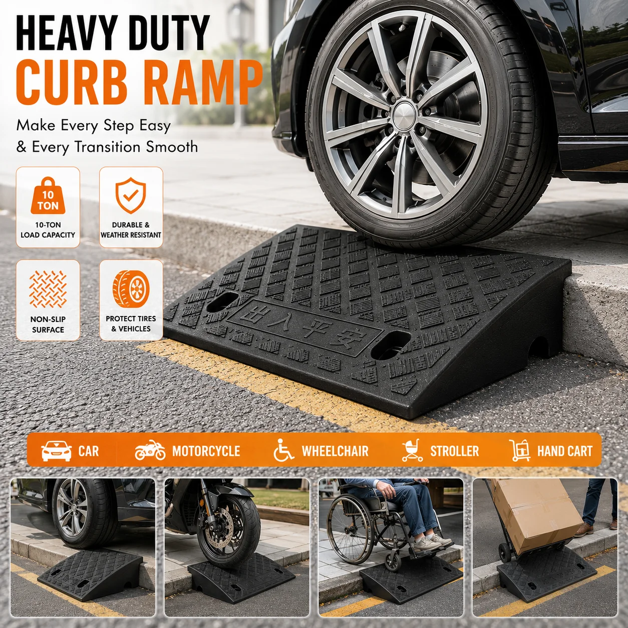 Portable Plastic Curb Ramp Set for Driveways and Sidewalks