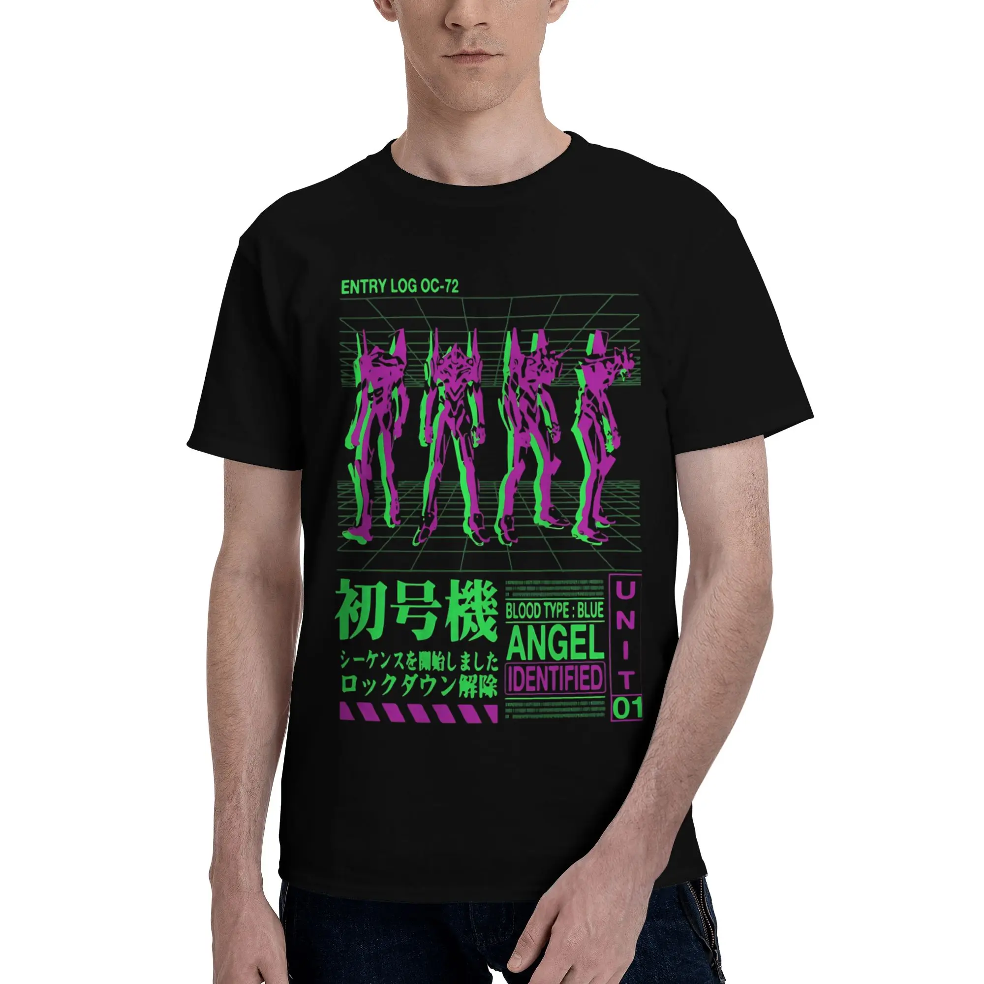 Neon Genesis Evangelion Retro Vintage  Graphic 100% Cotton T-Shirt Bandai EVA Tops Tees For Men