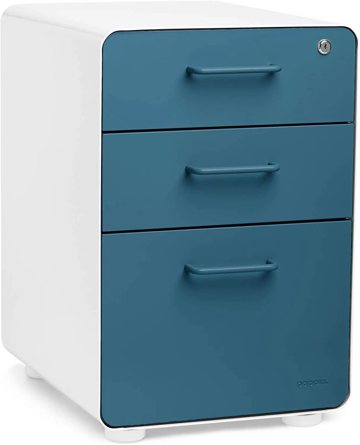 3-Drawer File Cabinet, 2 Utility & 1 Hanging Drawer, Powder-Coated Steel, 2 Keys, Office Storage, White & Slate Blue, Customized